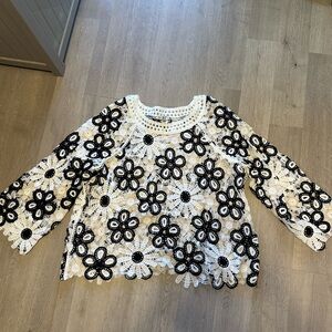 Cato Black and White Floral Lace Blouse